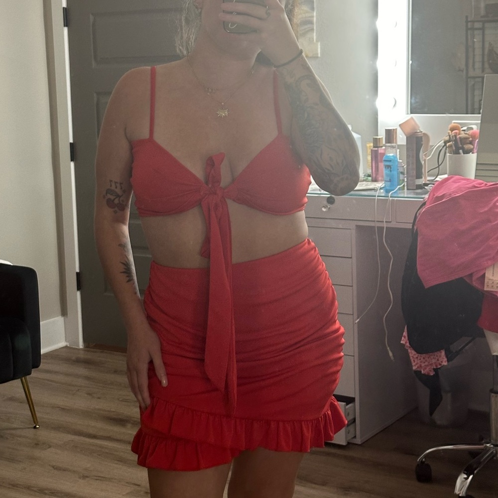 sexy red dress crop and skirt set